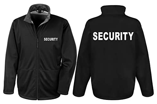 Security Softshell-Jacke Sicherheit Wachdienst Herren, Langarm, Brust- und Rückendruck | Schwarz | Größe S von Bimaxx