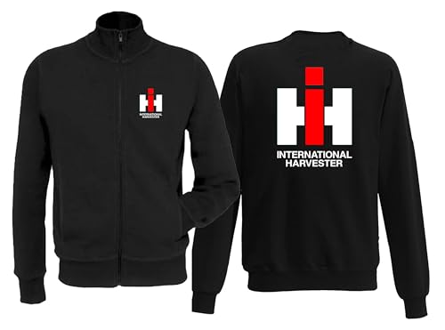 IHC Int. Harvester Sweat-Jacke mit Stehkragen + Reißverschluß Langarm Brust- und Rückendruck | Schwarz | Größe L von Bimaxx