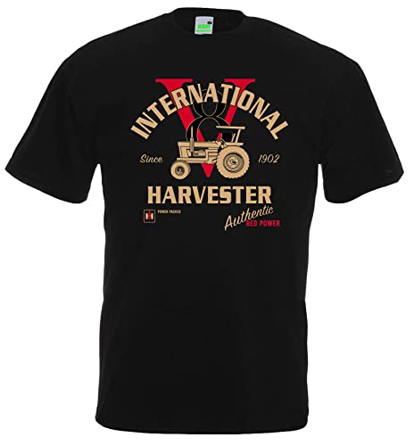 T-Shirt Authentic Red Power V8 IHC Herrenshirt Kurzarm Rundkragen | Schwarz | Größe L von Bimaxx