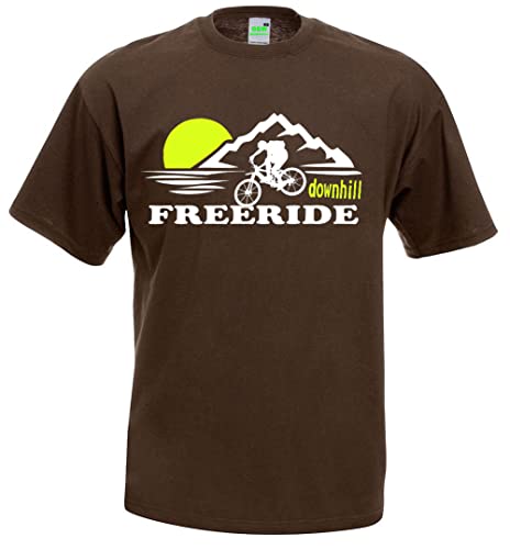 T-Shirt Downhill Freeride Mountainbiker Herren Kurzarm Rundkragen Brustdruck | Braun | Größe 3XL von Bimaxx