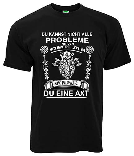 T-Shirt Du Kannst Nicht alle Probleme mit dem Schwert lösen Herrenshirt Kurzarm Rundkragen Brustdruck | Schwarz | Größe 3XL von Bimaxx