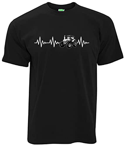 T-Shirt EKG Herzschlag Bulldog Schlepper Traktor Trecker | Schwarz | Größe M von Bimaxx