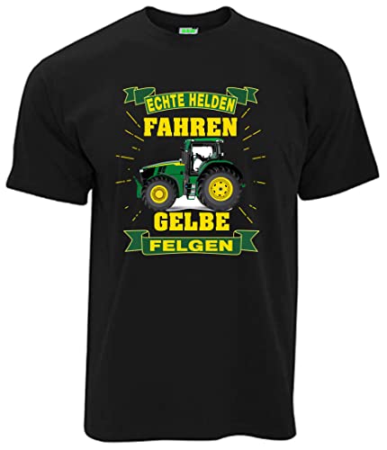 T-Shirt Echte Helden Fahren gelbe Felgen Herrenshirt Kurzarm Rundkragen | Schwarz | Größe XL von Bimaxx