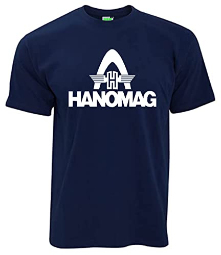 T-Shirt Hanomag Rheinstahlbogen Herren Oldtimer-Shirt Kurzarm Rundkragen Brustdruck | Navyblau | Größe L von Bimaxx