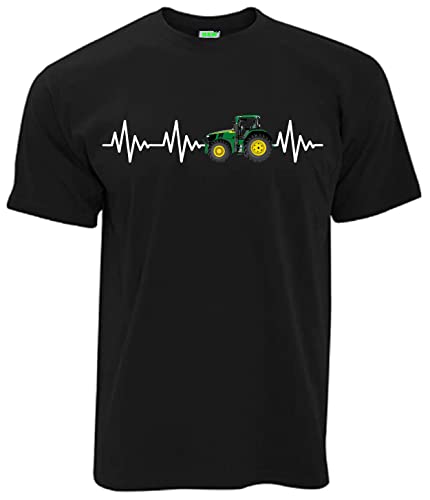 T-Shirt Herzschlag EKG Puls JD Traktor grün gelbe Felgen Trecker Bulldog Schlepper | Schwarz | Größe XL von Bimaxx