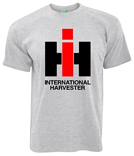 T-Shirt IHC International Harvester Oldtimer Herren-Shirt Kurzarm Rundkragen Brustdruck | Ashgrau | Druck schwarz/rot | Größe M von Bimaxx