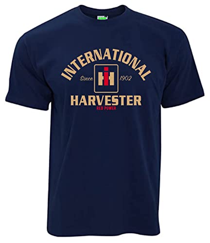 T-Shirt International Harvester Red Power IHC Oldtimer-Motiv Herrenshirt Kurzarm Rundkragen Brustdruck | Navyblau | Größe XL von Bimaxx