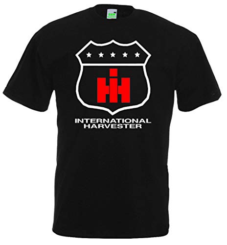 T-Shirt International Harvester Wappenschild IHC T-Shirt Herrenshirt Kurzarm Rundhalsausschnitt Brustdruck | Schwarz | Größe XXL von Bimaxx