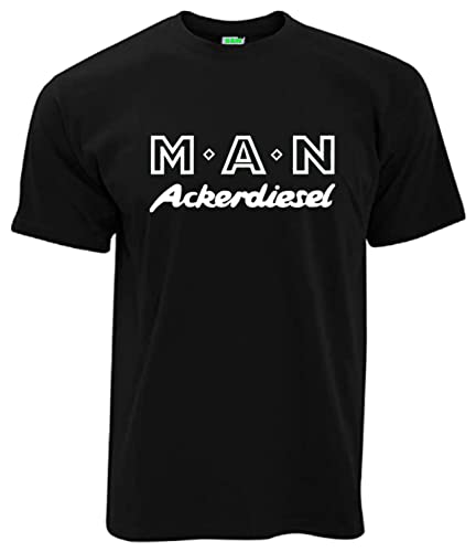M-A-N Ackerdiesel Oldtimer T-Shirt Herren Kurzarm Rundkragen Brustdruck | Schwarz, Druck weiß | Größe L von Bimaxx