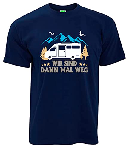 Wohnmobil Wir sind dann mal Weg T-Shirt Herren Kurzarm Rundkragen Brustdruck | Navyblau | Größe XL von Bimaxx