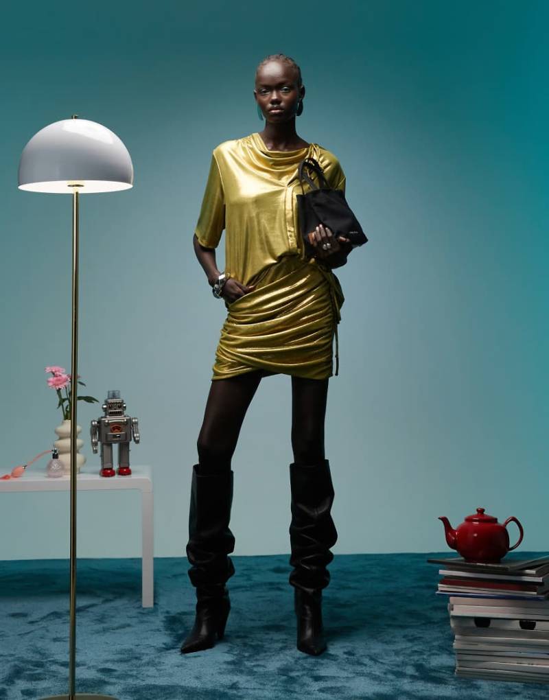 BIMBA Y LOLA - Geraffter Minirock in Metallic-Olivgrün, Kombiteil von Bimba Y Lola