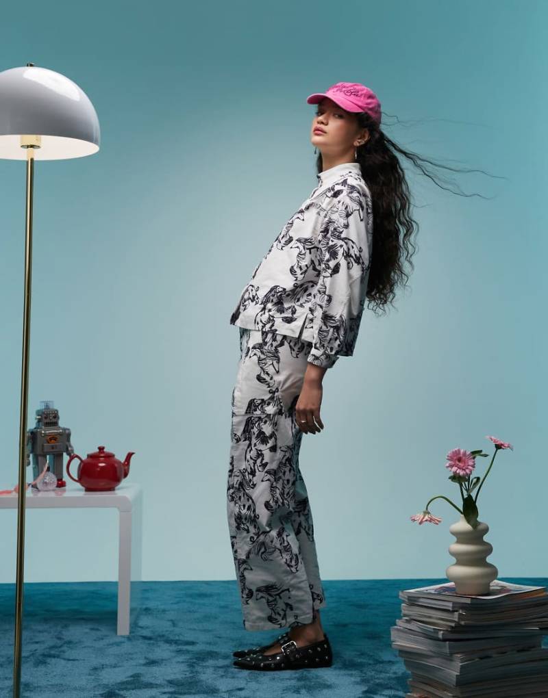 BIMBA Y LOLA - Hose mit Windhund-Printmuster und weitem Bein, Kombiteil-Grau von Bimba Y Lola