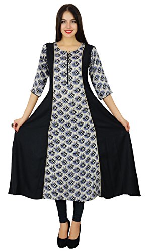 Bimba Chic Lange Rayon-Kleid gedruckte Kurta Kurti 3/4 Hülse Ethnische Kleidung von Bimba