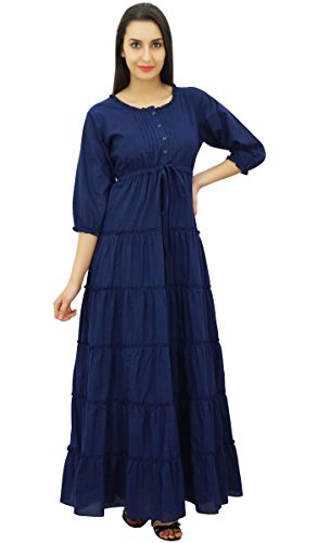 Bimba Damen 3/4 Hülsen-Sommer-Baumwolle Maxikleid Zu von Bimba