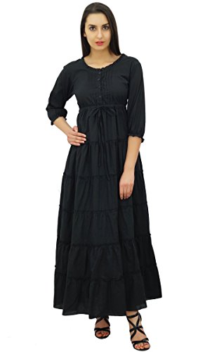 Bimba Damen 3/4 Hülsen-Sommer-Baumwolle Maxikleid Zu von Bimba