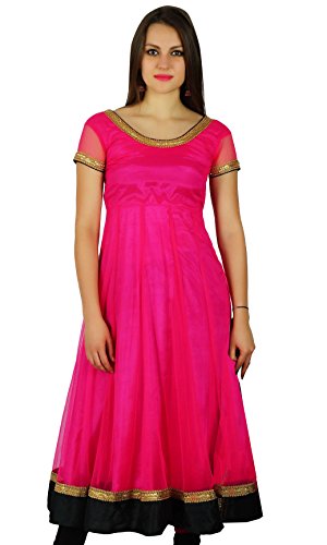 Bimba Damen-Anarkali-Kleid mit ausgestelltem Netz, Partykleidung, indische Kurti-Tunika, traditionelle Kurta von Bimba