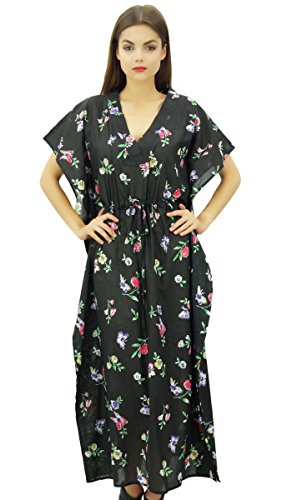 Bimba Damen Blumen Kaftan Kleid Lange Maxi Boho Kaftan Vertuschung mit Tunnelzug von Bimba