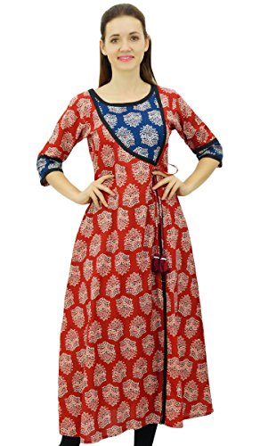 Bimba Damen Designer indische Kleidung Angrakha Stil Baumwolle Kurta Kurti Indian Ethnic tragen Maroon,48 von Bimba