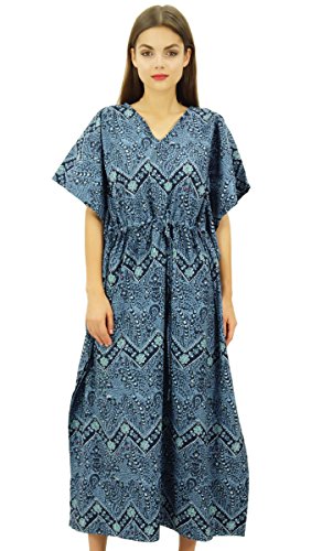 Bimba Damen Lange Baumwolle Kaftan Maxi Printed Kimono Kleid Kordelzug Vertuschung Nachtwäsche von Bimba