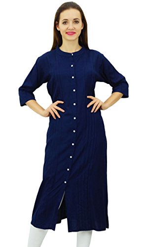 Bimba Frauen,Button,Down,Rayon Kurta Kurti Formal Gerade Tunika Bluse 3/4 Arm Marine,Blau,40 von Bimba