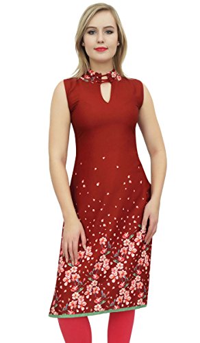 Bimba Frauen AErmelloses Kastanienbraun Bedruckte Tunika Designer Kurta Kurti-38 von Bimba