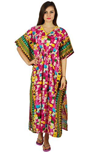 Bimba Frauen Baumwolle Kaftan Lange Maxi Pannel gedruckt Kaftan Smok Taille Kleid Nachtabnutzung Coverup von Bimba
