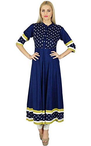 Bimba Frauen Blau Anarkali Kurti Lange Flaired Rayon Kurta Indian Ethnic Bluse von Bimba