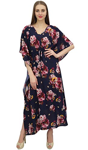 Bimba Frauen-Blau Kaftan mit Blumenmustern Kaftan Kimono Sommer-Maxi Kleid-54 von Bimba