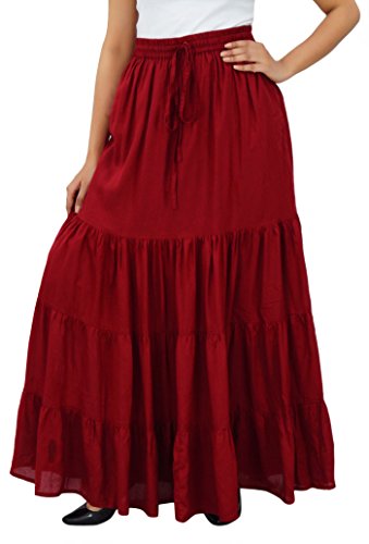 Bimba Frauen Boho Long Flaired Maxi Tierrock Elastische Taille Bohemian Röcke von Bimba