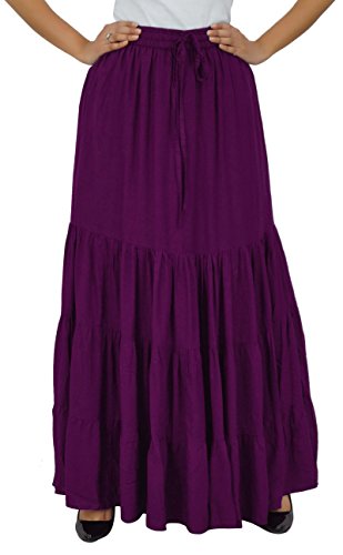 Bimba Frauen Boho Long Flaired Maxi Tierrock Elastische Taille Bohemian Röcke von Bimba