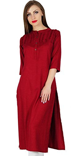 Bimba Frauen gerade Kurta Kurti lässig Sommer indischen ethnischen Tunika kastanienbraun Rayon von Bimba