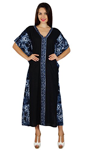 Bimba Frauen Lange Maxi Baumwolle Kaftan elastische Rückentaillen Designer Kaftan Coverup schwarz von Bimba