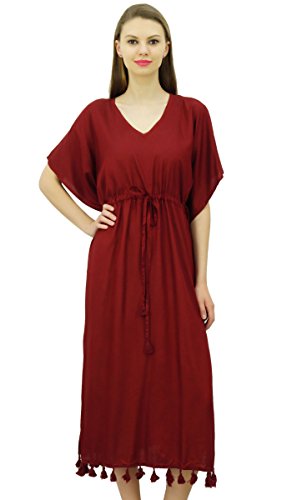 Bimba Damen Lange Maxi Kimono Ärmel Kaftan Rayon Nachthemd Kordelzug Quaste Kaftan von Bimba