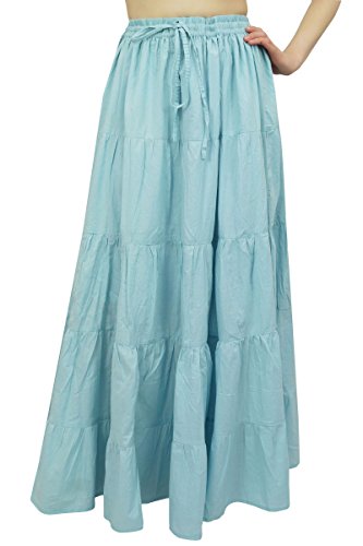 Bimba Frauen Langer Baumwollrock Blau Boho Art-Maxi-Elastische Taillen-Bottom -XL von Bimba