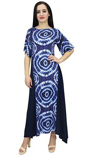 Bimba Frauen Shibori Printed Rayon-Sommer-beiläufig Boho Ferien Maxi-Kleid-56 von Bimba