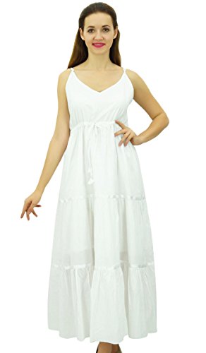 Bimba Frauen-Sommerkleid Lange Maxi Tunnelzug Spaghetti-Bügel-Kleider von Bimba