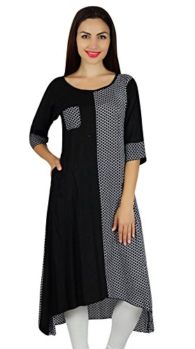 Bimba Frauen a-line Rayon schwarz Kurta Designer Kurti mit Taschen Asymmetrial Saum Casual Sommer Tunika von Bimba