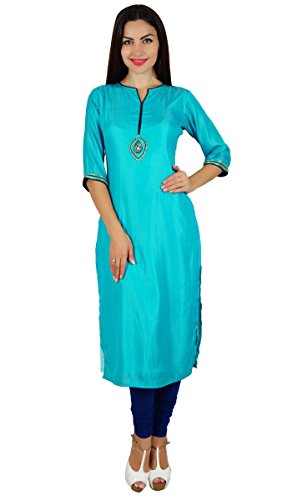 Bimba Frauen schicke Art Tunika Indian gerade Kurta Kurti mit Hand-Perlen Arbeit Spitzenbluse von Bimba