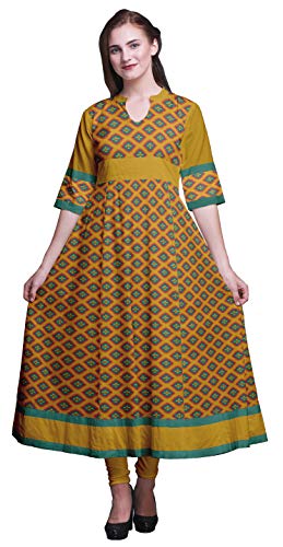 Bimba Gold geometrisch Ikat Anarkali Kurti Kurta ethnisches Kleid der Langen designerin der Frauen Large von Bimba