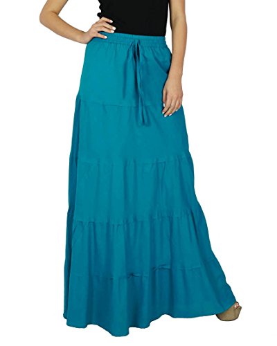 Bimba Lange Hose aus Baumwolle im Boho-Stil, Maxi-Hose mit elastischer Taille, Blau (Cadet Blue), 50 von Bimba