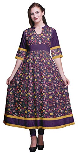 Bimba Lila Blätter & Strandschnecke Blumen- Anarkali Kurti Kurta ethnisches Kleid der Langen designerin der Frauen Medium von Bimba