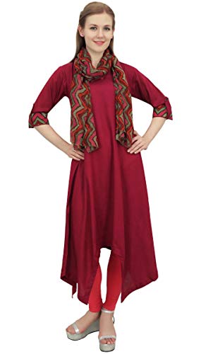 Bimba Maroon Rayon Kurta De Femmes Avec Écharpe Asymmetrial Hem Designer Robe - 40 von Bimba