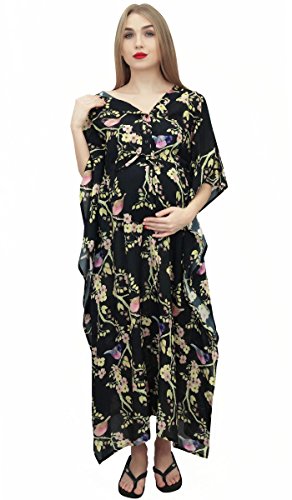 Bimba Moms ist schwarz gedruckt Mutterschaft Kaftan mit Kordelzug Taille Maxikleid-42 von Bimba