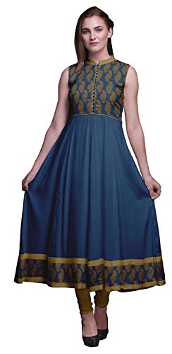 Bimba Oxford-blau Paisley Anarkali Kleid für Frauen indisch ethnisch gedruckt Kurti langes Kurta Partykleid Medium von Bimba
