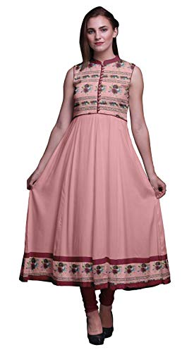 Bimba Rosa Lachs Floral Indian Lange Kurti Für Women Party Wear Gedruckt Ärmel Anarkali Kurti Kleid Medium von Bimba