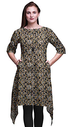 Bimba Schwarz Blöcke Block Bedruckte asymmetrische Kurti Tops für Frauen indisches Sommerkleid Tunika XXX-Large Bimba Schwarz Blöcke Block Bedruckte asymmetrische Kurti Tops für Frauen indisches Sommerkleid Tunika XXX-Large von Bimba