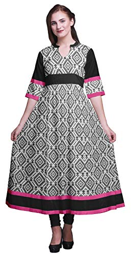 Bimba Schwarz ethnisch Ikat gedruckt Anarkali Kurti Kurta der Frauen wehte Maxi Bluse aus XXX-Large von Bimba