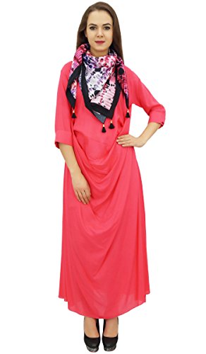 Bimba Solid Kleid mit 3/4-Ärmeln für Damen-Cowl-Maxikleid mit bedrucktem Quastenschal von Bimba