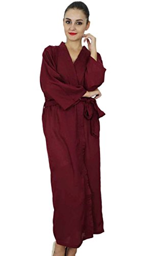 Bimba Solid Loungewear Robe für Damen voller Ärmel Baumwolle Modal Langer Bademantel mit Gürtel von Bimba