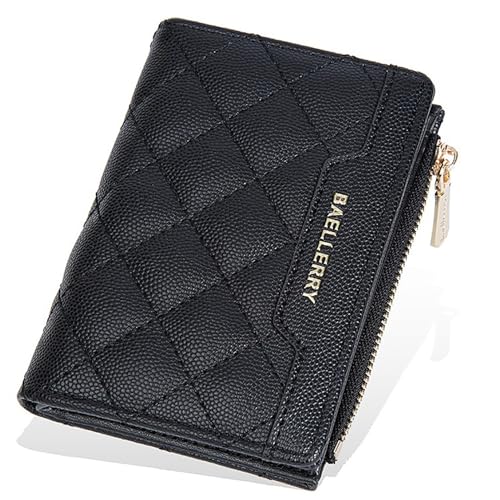 Bimhan Portemonnaie Damen Klein mit 8 Kartenfäche, Geldbörse Damen Klein PU Leder Geldbeutel Münzfach mit Reißverschluss (Schwarz) von Bimhan